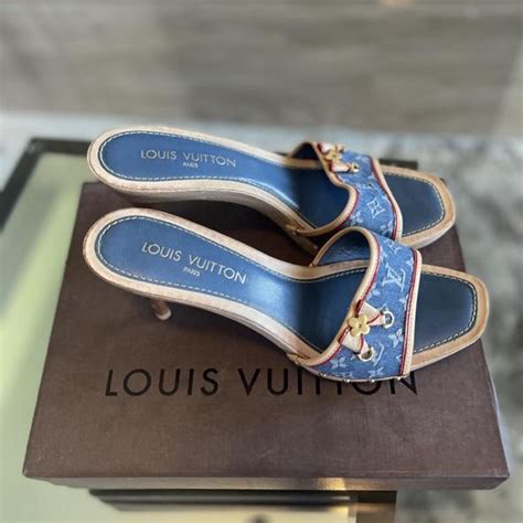 louis vuitton denim kitten heels|Louis Vuitton ladies heels.